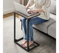 Songmics C-Shaped End Table, Side Table For Sofa, Couch Table With Metal Frame, Small Tv Tray Table, Greige And Black