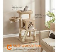 Songmics Cat Climbing Tower, Feline Activity Tree With Widened Perch For Large Cats, Camel Brown
