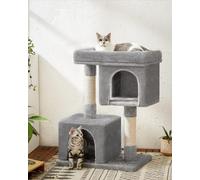 Songmics Cat Condo Tower, Tall Cat Tree, L, Premium Feline Residence, Plush Perch, Twin Caverns, Scratching Post, Light Grey