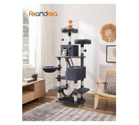 Songmics Cat Tree, 168 Cm Large Cat Tower With 13 Scratching Posts, 1 Scratching Ramp, 2 Perches, 2 Caves, Basket, Smoky Grey