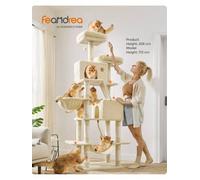 Songmics Cat Tree,206 Cm Large Cat Tower With 13 Scratching Posts,1 Scratching Ramp,2 Perches,2 Caves,basket,hammock, Pompoms