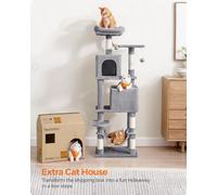 Songmics Cat Tree, Cat Tower For Indoor Cats, Plush Multi-Level Cat Condo With Scratching Posts, Hammock, 2 Pompoms, Light Grey
