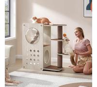 Songmics Cat Tree Condo, Modern Cat Tower, Cat House With Scratching Post, Replaceable Parts, Oatmeal Brown & Coffee Brown