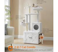 Songmics Cat Tree With Litter Box Enclosure, 2-In-1 Modern Cat Tower, Cat Condo With Scratching Posts, Pompom Sticks, Cloud White