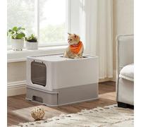Songmics Cat Waste Solution, Hooded Feline Litter Box, Pull-Out Drawer, With Scoop And Brush, Leak-Proof, Oatmeal And Warm Gray