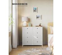 Songmics Chest Of Drawers, Storage Unit With 8 Easy Pull Fabric Drawers, Organiser Unit With Metal Frame, Cream White And Oak