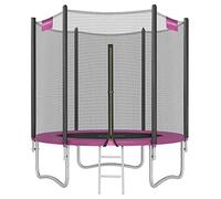 SONGMICS Children's Outdoor Trampoline Diameter 183 cm, External Protective Net, Safety Cushions, Ladder, 180 cm High Straight Pole, Steel Frame, Black and Pink STR061P01V1
