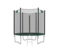 SONGMICS Children's Outdoor Trampoline Diameter 183 cm, External Protective Net, Safety Cushions, Ladder, 180 cm High Straight Pole, Steel Frame, Black and Green STR061C01