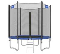 SONGMICS Children's Outdoor Trampoline Diameter 183 cm, External Protective Net, Safety Cushions, Ladder, 180 cm High Straight Pole, Steel Frame, Black and Blue STR061Q01