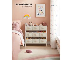 Songmics Children's Storage Shelf For Toys And Books, Kid Toy Shelf With 9 Non-Woven Fabric Boxes,29.5 X 62.5 X 60 Cm, Cloud White