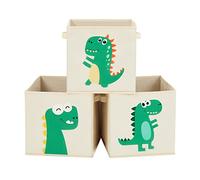 SONGMICS Children's Toy Chest with Dinosaur Theme, Foldable, Set of 3 | TEZA RFB704W03 Storage Box Organizer for Children's Room, 30 x 30 x 30 cm, White, TEZA Collection