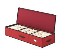 SONGMICS Christmas Ornament Storage Box, 96 Slots of 7.6 cm, 96 x 33 x 17 cm, Bauble Storage Box with Dividers, Oxford Fabric, Zippers, Side Handles, Under the Bed, Cherry Red RFB042R01