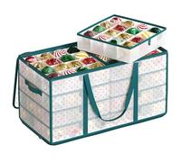 SONGMICS Christmas Ornament Storage Box, Storage Cube Bin for Christmas Decorations, 128 Box Places, Modular Dividers, 64.5 x 33.5 x 34 cm, Forest Green RFB029C01