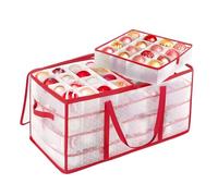 SONGMICS Christmas Ornament Storage Box, Storage Cube Bin for Christmas Decorations, 128 Box Places, Modular Dividers, 64.5 x 33.5 x 34 cm, Cherry Red RFB029T01