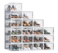 SONGMICS Clear Shoe Boxes, 18 pcs, Stackable, Breathable, Foldable