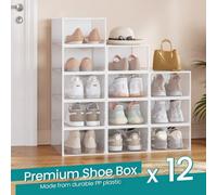 Songmics Clear Shoe Boxes, Set Of 12 Shoe Storage Organsiers, Transparent, Easy Assembly, 33.2 X 23 X 14.5 Cm