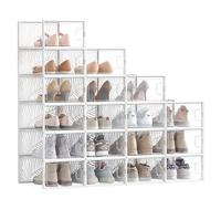 SONGMICS Clear Shoe Boxes, Set of 18 Shoe Storage Organsiers, Stackable, Breathable, and Foldable, for Max. UK Size 11, Display Trainers, High Heels, Transparent and White LSP106W18