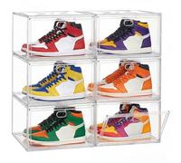SONGMICS Clear Stackable Shoe Boxes, Fits Shoes up to UK Size 13, Set of 6 | PET Plastic with Magnetic Door, Transparent, Stackable, Ventilated, Easy Assembly, DENNYS Collection LSP706WH01