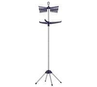 SONGMICS Clothes Airer, Clothes Drying Rack with 3 Rotatable Arms for Hangers, 4-Leg Indoor Folding Laundry Rack, Stainless Steel, for Clothes and Socks, 183 cm High, Blue and Silver LLR512Q01