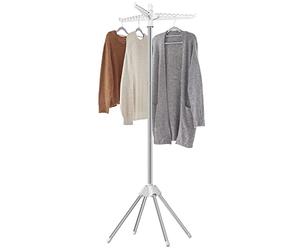 SONGMICS Clothes Airer, Clothes Drying Rack with 3 Rotatable Arms for Hangers, 4-Leg Indoor Folding Laundry Rack, Stainless Steel, for 27 Pieces of Clothes, 151.5 cm High, White and Silver LLR510W01