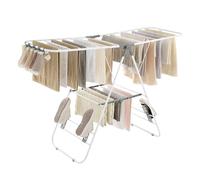 SONGMICS Clothes Airer, Foldable Clothes Drying Rack, Clothes Horse with Height-Adjustable Wings, Free-Standing Laundry Drying Rack, Indoor and Outdoor Use, Steel, White and Grey LLR502G01