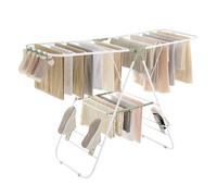 SONGMICS Clothes Airer, Foldable Clothes Drying Rack, Clothes Horse with Height-Adjustable Wings, Free-Standing Laundry Drying Rack, Indoor and Outdoor Use, Steel, White and Green LLR502C01