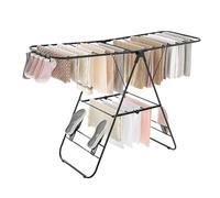 SONGMICS Clothes Airer, Foldable Clothes Drying Rack, Clothes Horse with Height-Adjustable Wings, Free-Standing Laundry Drying Rack, Indoor and Outdoor Use, Steel, Black LLR502B01