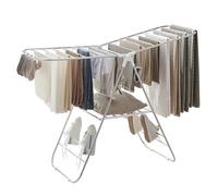 SONGMICS Clothes Airer, Foldable Clothes Drying Rack, Clothes Horse with Height-Adjustable Wings, Free-Standing Laundry Drying Rack, Indoor and Outdoor Use, Stainless Steel, White and Silver LLR502W01