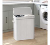 Songmics Clothes Basket, Lidded Laundry Bin, Big Bamboo Laundry Hamper, Removable & Washable, White