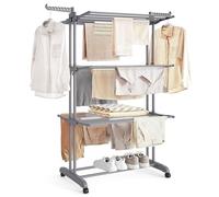 SONGMICS Clothes Drying Rack Stand 4-Tier, Foldable Laundry Drying Rack 67.7-Inch Tall, Stainless Steel, Rolling Clothes Horses Dryer Rack, Easy to Assemble, Indoor Outdoor Use, Gray ULLR701G01