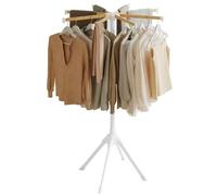 SONGMICS Clothes Drying Rack, with Bamboo Hanging Rods, Foldable Metal Laundry Rack, Space-Saving, Free-Standing Airer, Indoor Use, White and Natural ULLR516W01