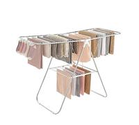 SONGMICS Clothes Drying Rack, with Sock Clips, Metal Laundry Rack, Foldable, Space-Saving, Free-Standing Airer, with Height-Adjustable Gullwings, Indoor Outdoor Use, Silver and White ULLR052W01
