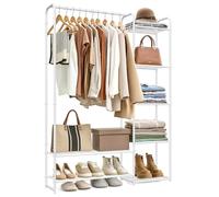 SONGMICS Clothes Hanger, Open Wardrobe, Clothes Rail, Clothes Rack with Storage Shelves, Metal Wardrobe, Freestanding, Matt White LGR462W01