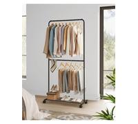 Songmics Clothes Rack, Double-Rod Clothes Rail On Wheels, Metal Clothing Rail For Bedroom, 91 Cm Long Hanging Rail, Black,white