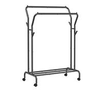 SONGMICS Clothes Rack, Double-Rod Clothing Rack for Hanging Clothes with Wheels, Garment Rack, Metal Frame, 220 lb Max. Total Load, 40.7 Inches Wide, Clothes Storage and Display, Black UHSR107B01