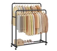 SONGMICS Clothes Rack, Garment Rack on Wheels, Coat Rack, 2 Lockable Wheels, Bedroom, Double Rods, Holds up to 90 kg, 46.5 x 110 x 155.5 cm, Ink Black HSR017BH01