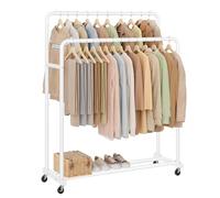 SONGMICS Clothes Rack, Garment Rack on Wheels, Coat Rack, 2 Lockable Wheels, Bedroom, Double Rods, Holds up to 90 kg, 46.5 x 110 x 155.5 cm, Matte White HSR017WG01