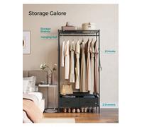 Songmics Clothes Rack, Heavy-Duty Garment Rack, Clothing Rack With Mesh Shelf, 2 Fabric Drawers, Hanging Rail