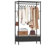 SONGMICS Clothes Rack, Heavy-Duty Garment Rack, Clothing Rack with Mesh Shelf, 2 Fabric Drawers, Hanging Rail, Hooks, Freestanding Portable Wardrobe Closet Rack, Ink Black LGR411B02