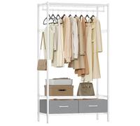 SONGMICS Clothes Rack, Heavy-Duty Garment Rack, Clothing Rack with Mesh Shelf, 2 Fabric Drawers, Hanging Rail, Hooks, Freestanding Portable Wardrobe Closet Rack, Cloud White and Dove Grey LGR411W01