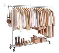 SONGMICS Clothes Rack on Wheels, Heavy Duty Clothes Rail, 45 x (160-200) x 161.5 cm, with Extendable Hanging Rail, 150 kg Load Capacity, Easy Assembly, Portable, Silver HSR175E01