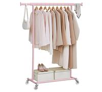 SONGMICS Clothes Rack on Wheels, Heavy Duty Clothes Rail, 45 x (92-132) x 161.5 cm, with Extendable Hanging Rail, 100 kg Load Capacity, Easy Assembly, Portable, Jelly Pink HSR013R01