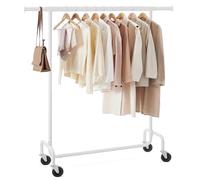 SONGMICS Clothes Rack on Wheels, Heavy-Duty Clothes Rail, with Extendable Hanging Rail, 130 kg Load Capacity, 45 x (110-150) x 162.9 cm, Chrome-Plated, Matte White HSR011W01