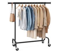 SONGMICS Clothes Rack on Wheels, Heavy-Duty Clothes Rail, with Extendable Hanging Rail, 130 kg Load Capacity, 45 x (110-150) x 162.9 cm, Chrome-Plated, Matte Black HSR011B01