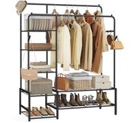 SONGMICS Clothes Rack, Open Waedrobe, Metal Coat Rack with 7 Shelves, Hanging Rods, for Bedroom, Living Room, Hallway, Black HSR182B01