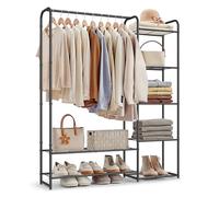 SONGMICS Clothes Rack, Open Wardrobe, 29 x 112 x 158.4 cm, Clothes Rail, Coat Rack with Shelves, Metal, Freestanding, Ink Black LGR462B01