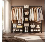Songmics Clothes Rack, Open Wardrobe, 29 X 183 X 158.4 Cm, Clothes Rail, Coat Rack With Shelves, Metal, Freestanding, Ink Black