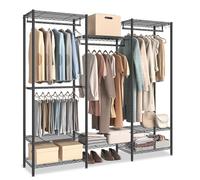 SONGMICS Clothes Rack, Open Wardrobe for Bedroom, Metal Clothes Rails with Adjustable Storage Shelves and Hanging Rails, Hooks, Heavy-Duty Clothing Storage, Dividable, Ink Black LGR431B01