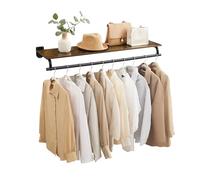 SONGMICS Clothes Rack with Top Shelf, Wall Mounted Clothing Rack, with Hanging Rod, Loads up to 132 lb, 11 x 42.9 x 5.2 Inches, Entryway, Bedroom, Closet, Rustic Brown and Ink Black UHSR135B01