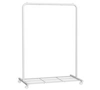 SONGMICS Clothes Rack with Wheels, Clothing Rack for Hanging Clothes, 25.4 mm Metal Garment Rack with Dense Mesh Storage Shelf, 110 lb Load Capacity, 2 Brakes, Cloud White UHSR025W01